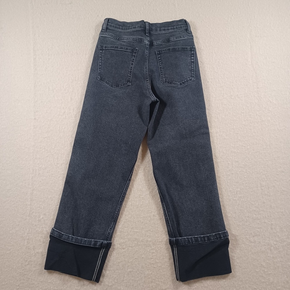 Miou Muse Black Stretch Denim‎ Cropped Rolled Hem Straight Leg Jeans Small - Picture 3 of 10